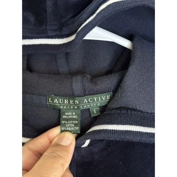 RALPH LAUREN Womens Full Zip Hoodie Track Jacket Dark Blue Velour Crest Small - Picture 5 of 7